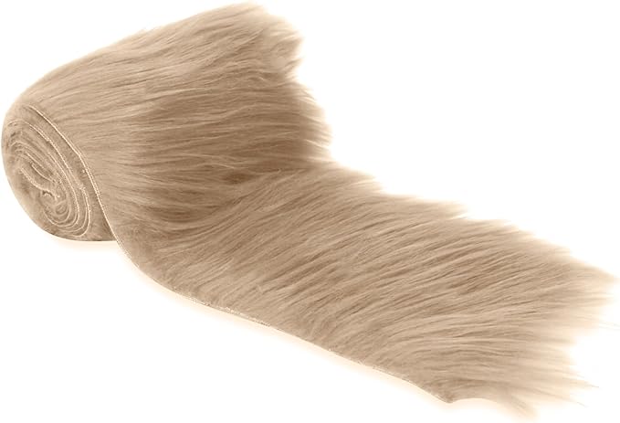 Mohair Shaggy Faux Fur Fabric - Pre Cut Strips | Trim Ribbon - Beige