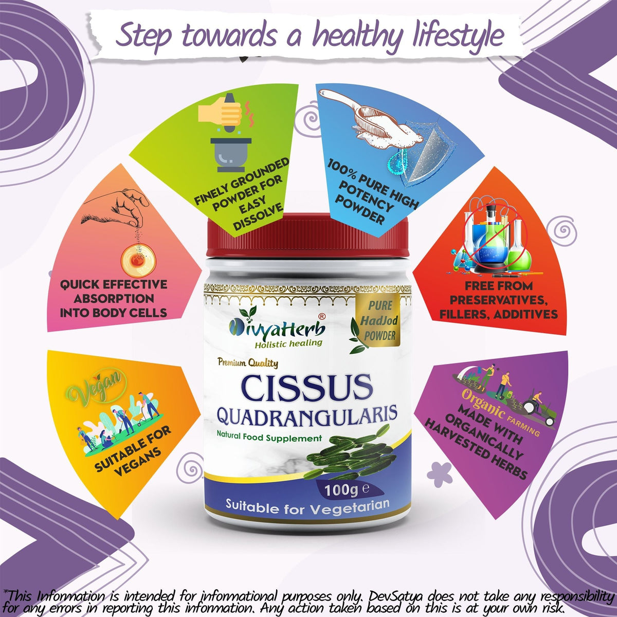 DivyaHerb Cissus Quadrangularis Powder 100 gram - Joint & Mobility Support