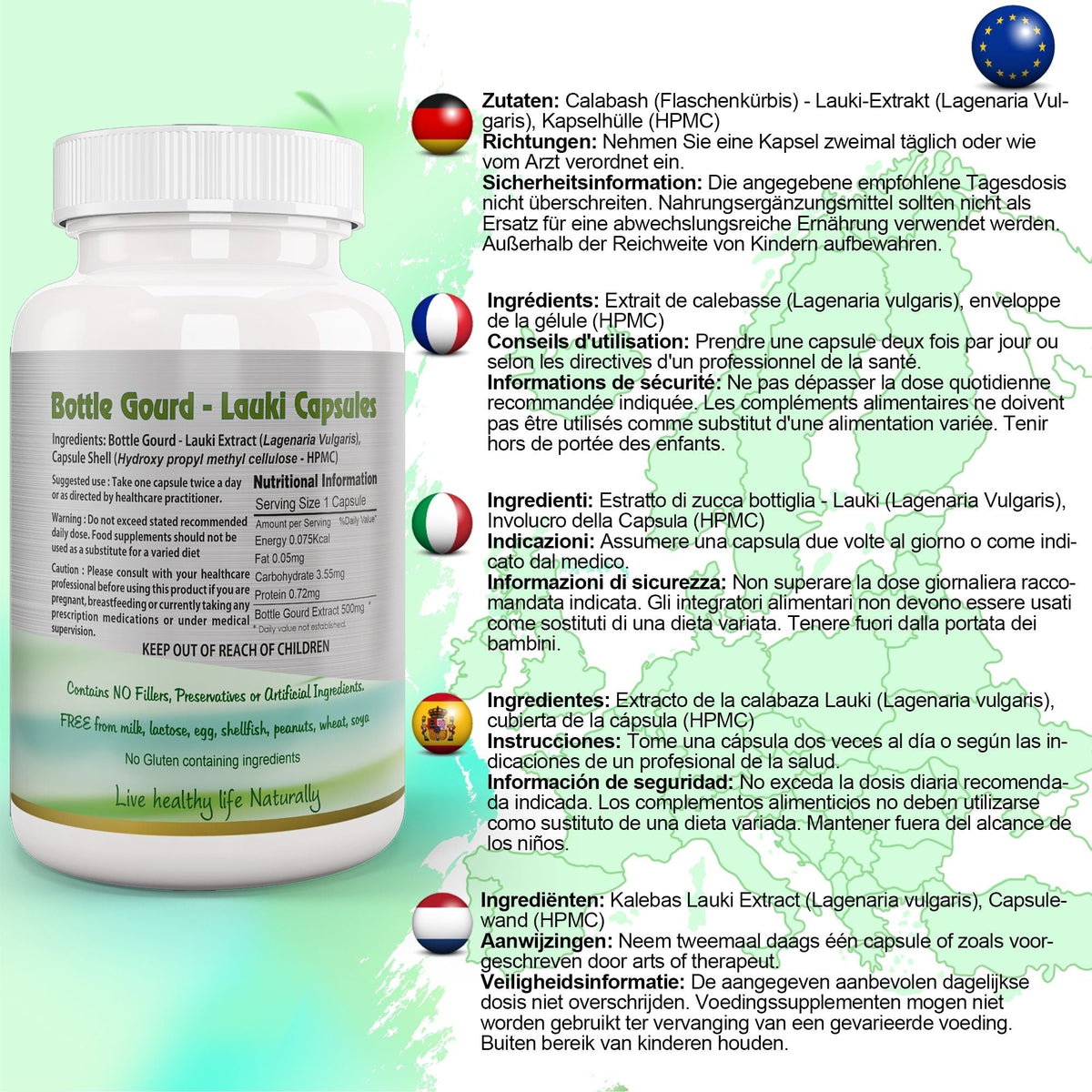 Ayushya Lauki (Bottle Gourd, Calabase) Capsules Cooling Balance & Wellness Support - Vegan, Gluten Free, Non-GMO, 60 Capsules