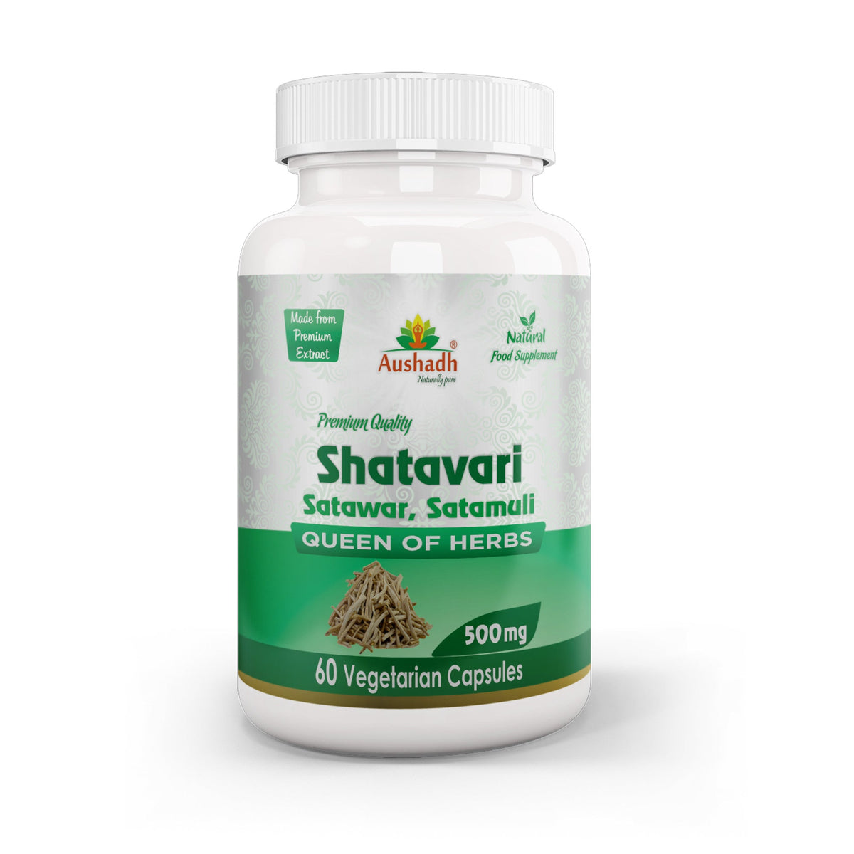Aushadh Shatavari Capsules (Wild Asparagus) Women’s Wellness Support - Vegan, Gluten Free, Non-GMO, 60 Capsules