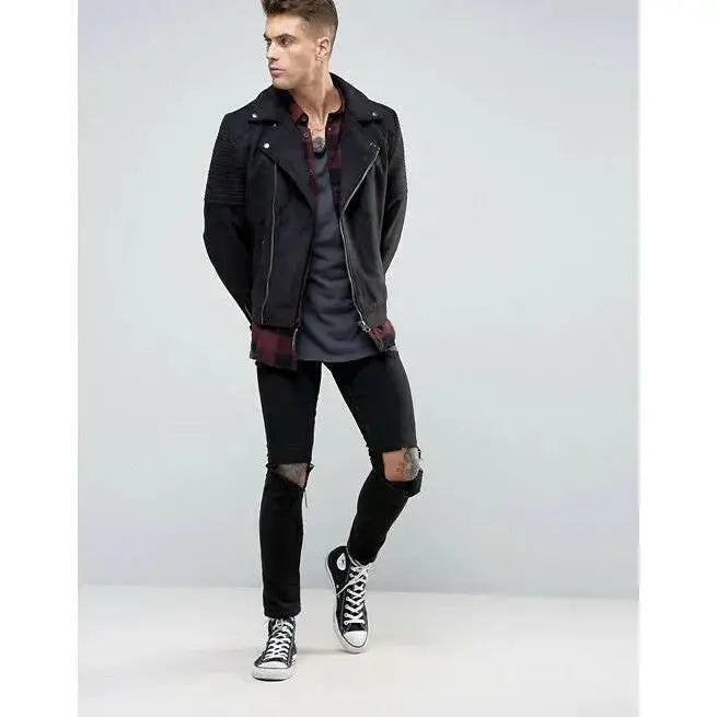 Men’s Black Suede Leather Motorcycle Jacket
