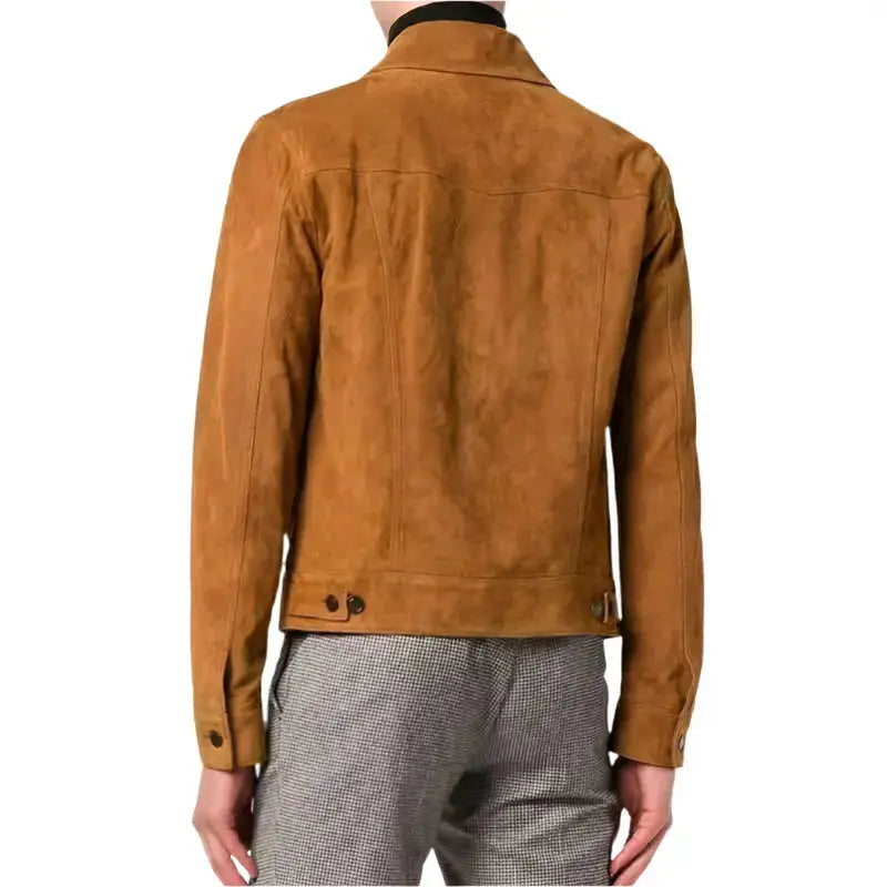 Men’s Brown Suede Leather Trucker Jacket