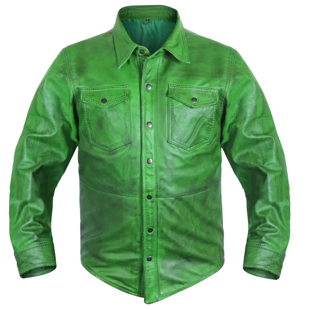 Men’s Green Lambskin Leather Shirt