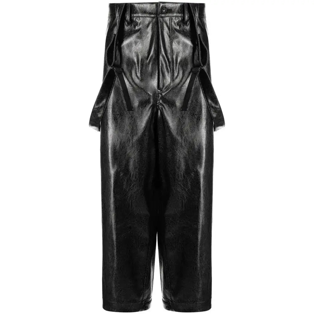 Men’s Black Leather Dungaree Jumpsuit
