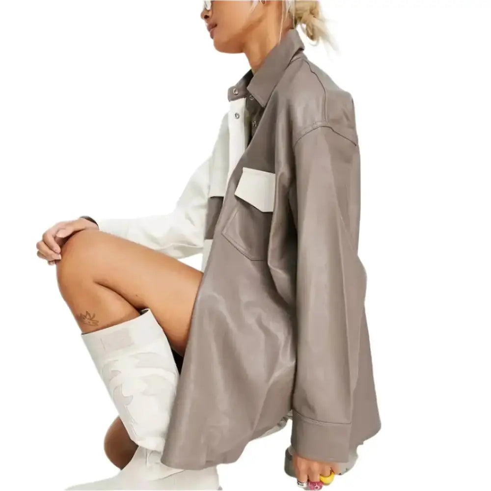 Women’s White and Gray Leather Shirt
