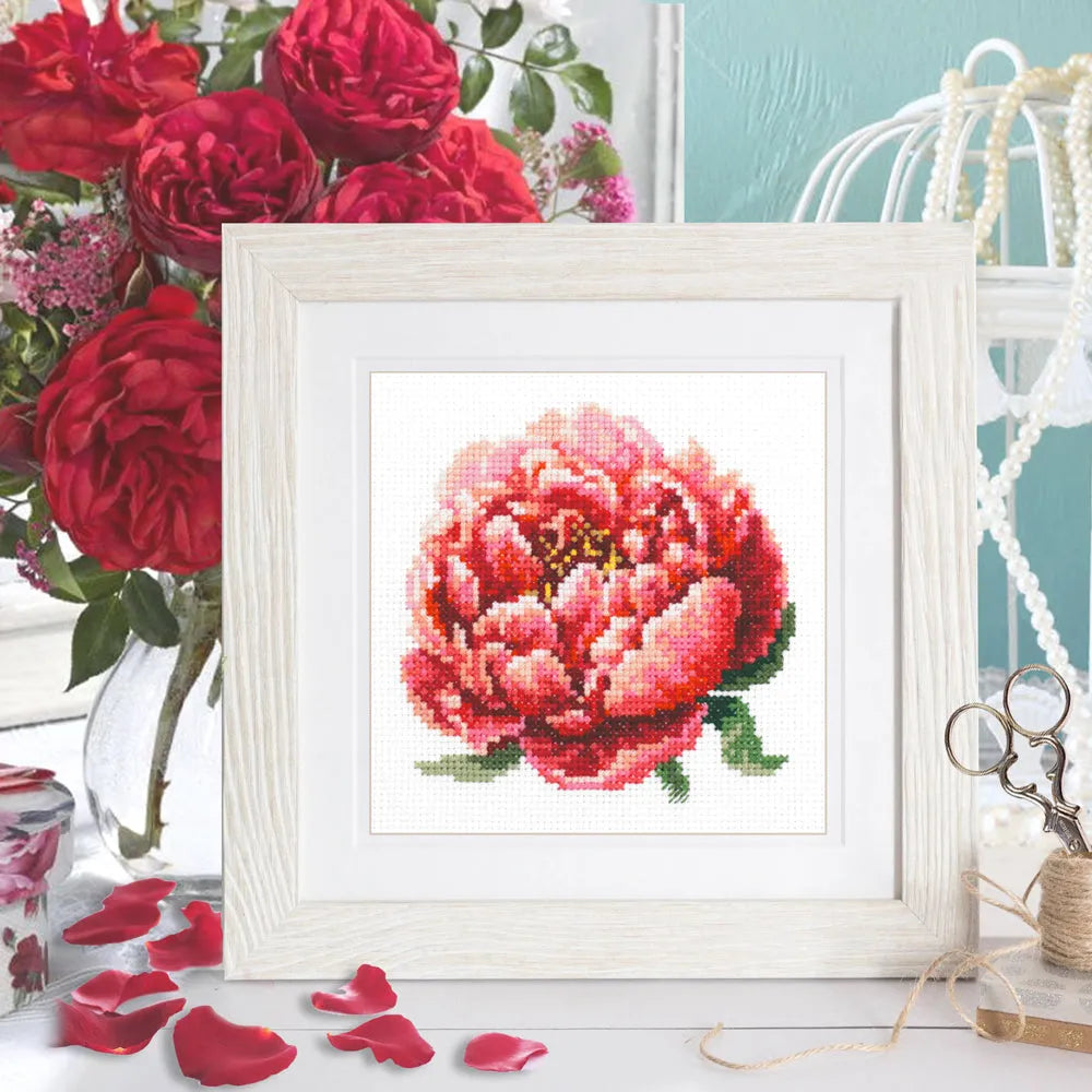 Red Peony Counted Cross Stitch Kit by Magic Needle 150-009