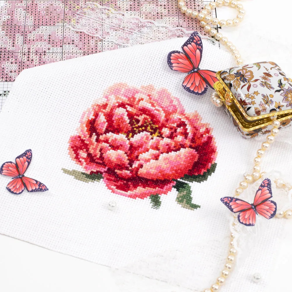 Red Peony Counted Cross Stitch Kit by Magic Needle 150-009