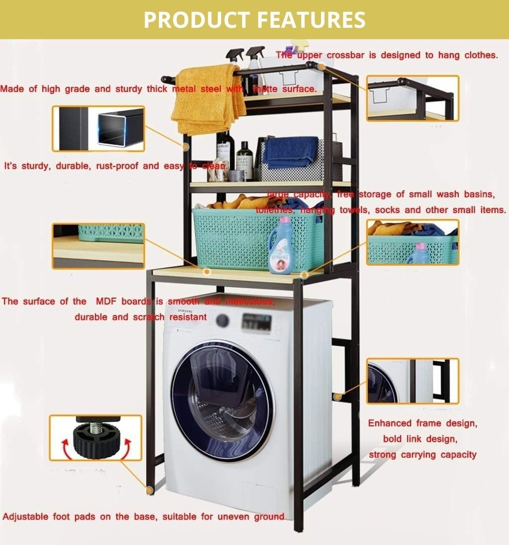 3-Tier Over Washing Machine Storage Rack Laundry Shelf Organiz - Black