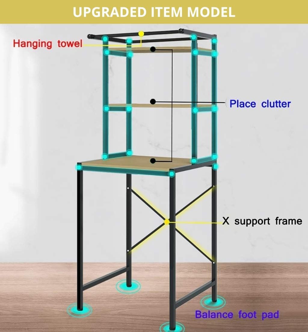 CARLA HOME 3-Tier Over Washing Machine Storage Rack Laundry Shelf Organiser for Bathroom or Toilet (Black)