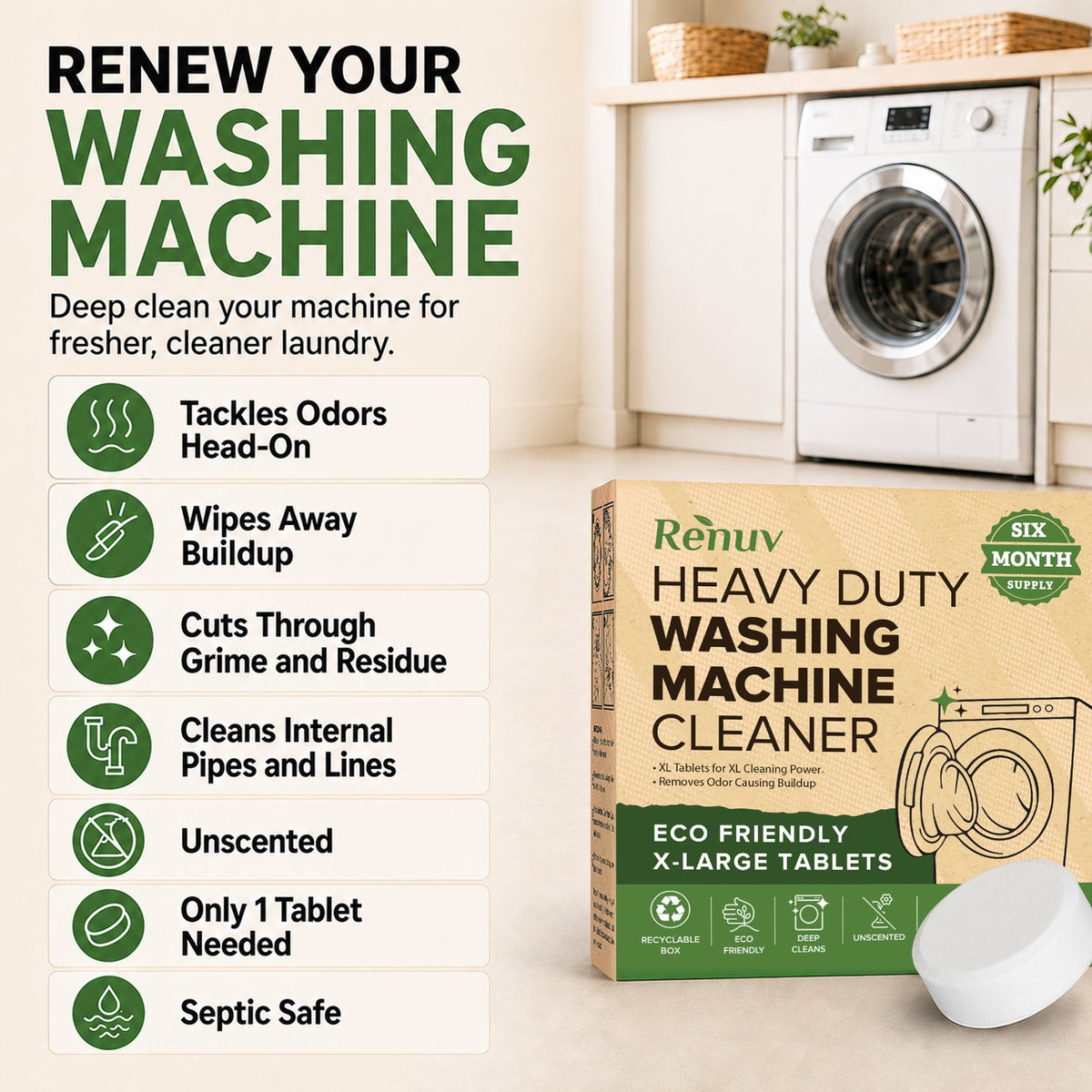 Washing Machine Cleaner Descaler Tablets - 6 XL Tablets