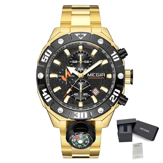 MEGIR Watch Top Brand Luxury Business Quartz Watches Chronograph Stainless Steel Calendar Luminous Clock WristWatch Montre Homme 2219