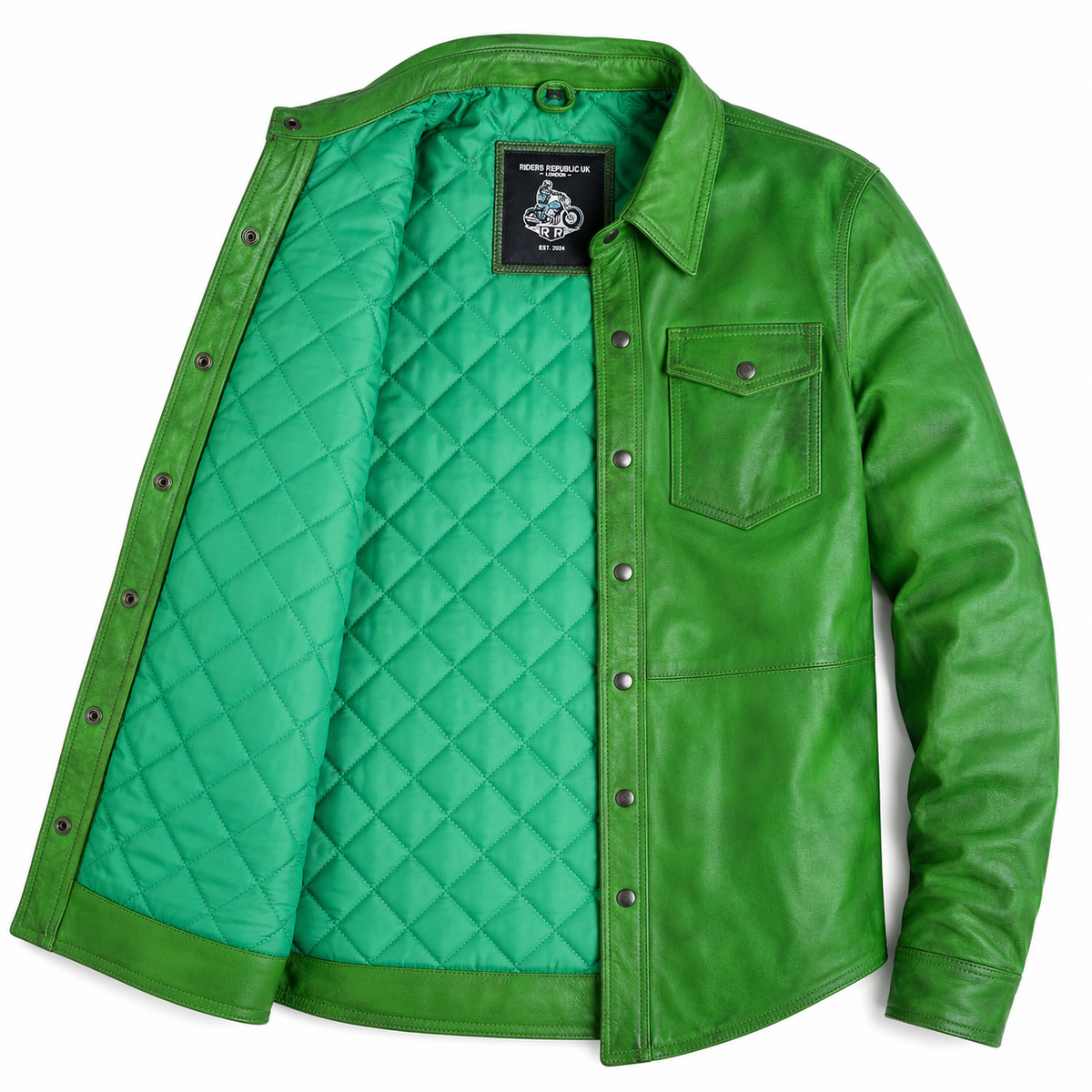 Men’s Green Lambskin Leather Shirt