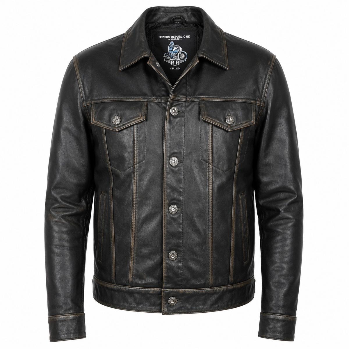 Men’s Long Sleeve Classic Black Leather Shirt