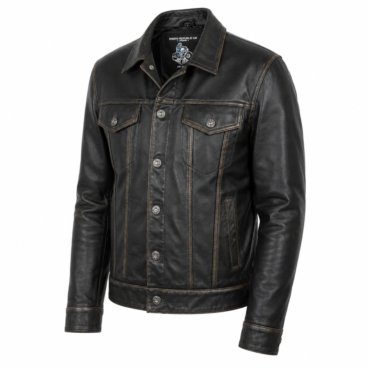 Men’s Long Sleeve Classic Black Leather Shirt