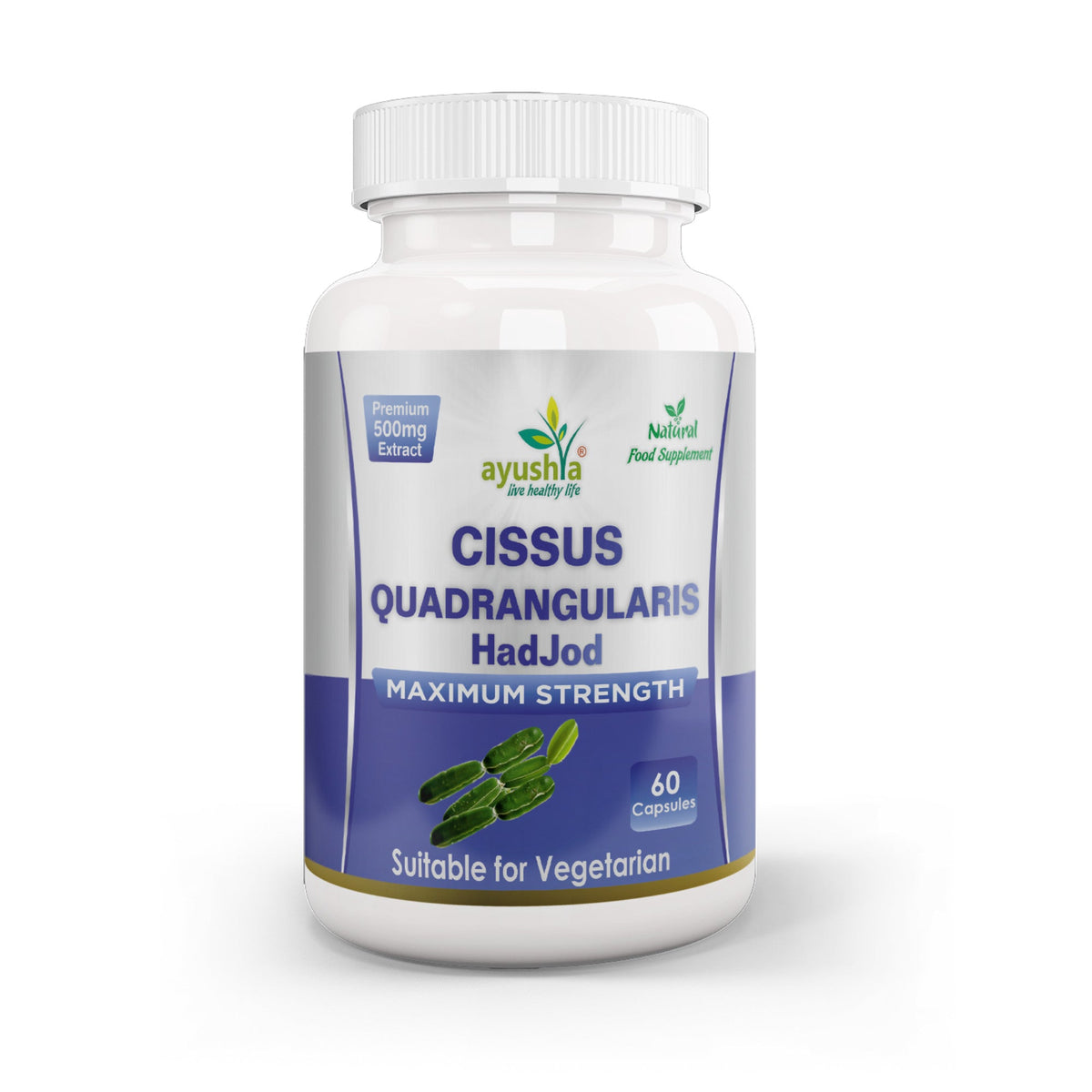Ayushya Cissus Quadrangularis Capsules (Hadjod, Bone Setter) Joint & Bone Support - Vegan, Gluten Free, Non-GMO, 60 Capsules