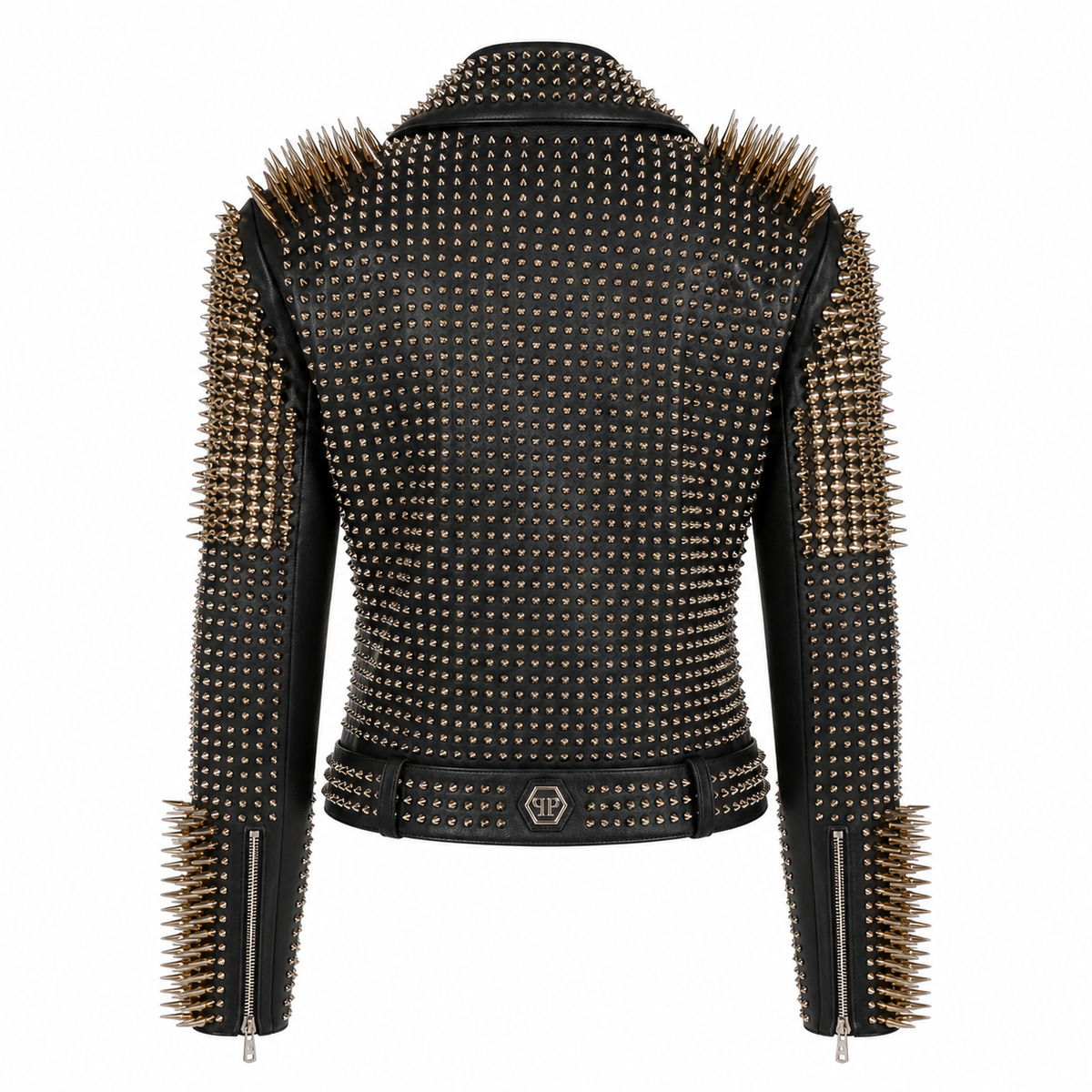 Women’s Golden Studded Leather Biker Jacket