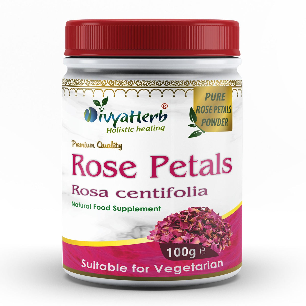 DivyaHerb Rose Petals Powder 100 gram - Healthy-Looking Skin Support