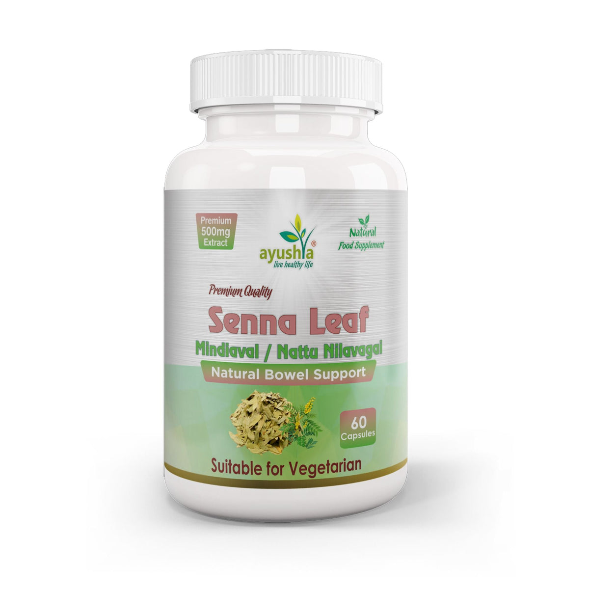 Ayushya Senna Leaf (Cassia angustifolia) Capsules Digestive Regularity Support - Vegan, Gluten Free, Non-GMO, 60 Capsules