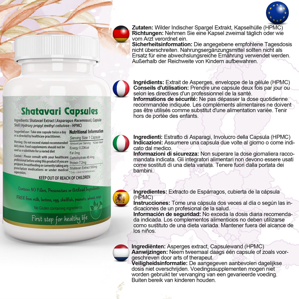 Aushadh Shatavari Capsules (Wild Asparagus) Women’s Wellness Support - Vegan, Gluten Free, Non-GMO, 60 Capsules