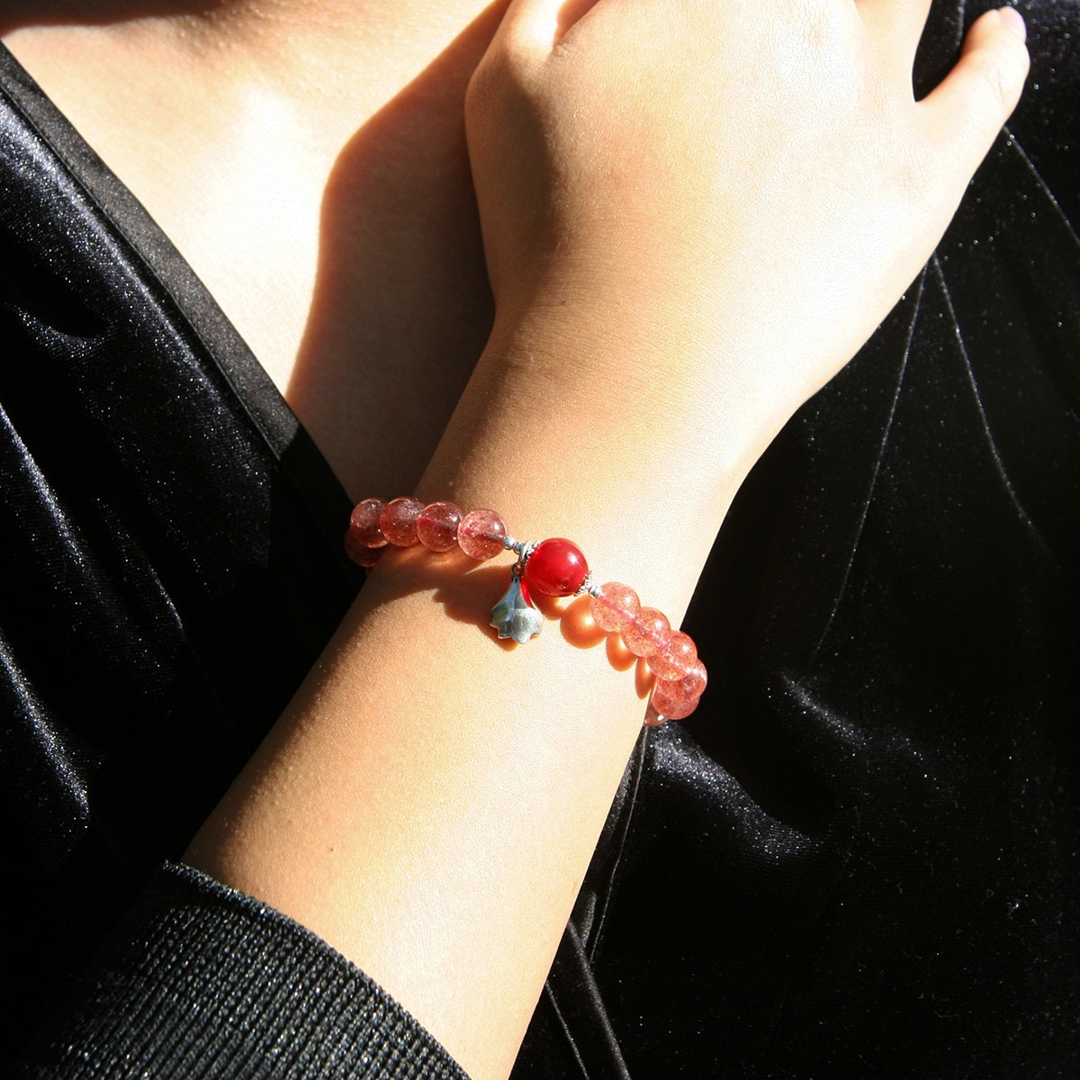Sterling Silver Crystal Aroma Bracelet - Strawberry Quartz | Energy & Healing | Diffuser Jewellery