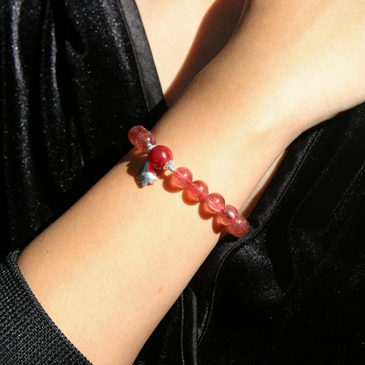 Sterling Silver Crystal Aroma Bracelet - Strawberry Quartz | Energy & Healing | Diffuser Jewellery