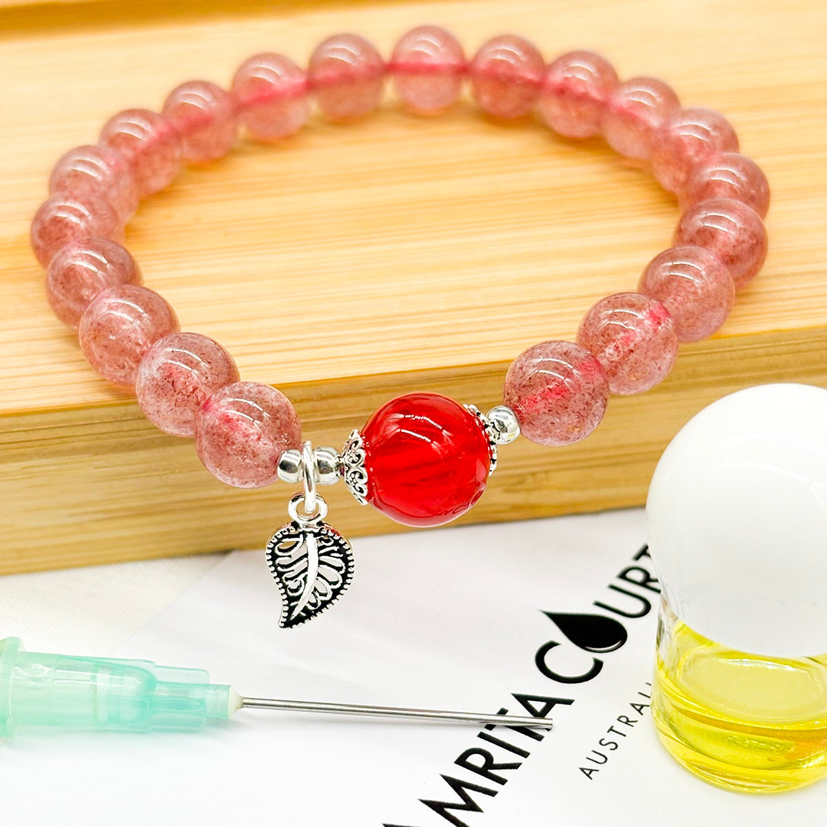 Sterling Silver Crystal Aroma Bracelet - Strawberry Quartz | Energy & Healing | Diffuser Jewellery
