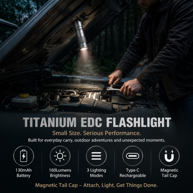 Titanium Mini Flashlight – TA2 Titanium EDC Light with Magnetic Tail Cap