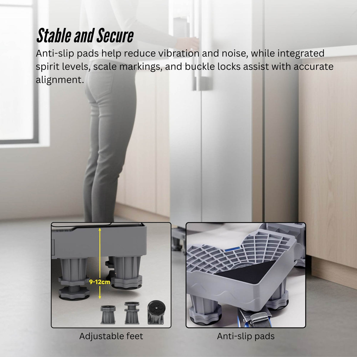 Tooleroo Washing Machine Stand - Wheeled Adjustable Fridge and Appliance Base