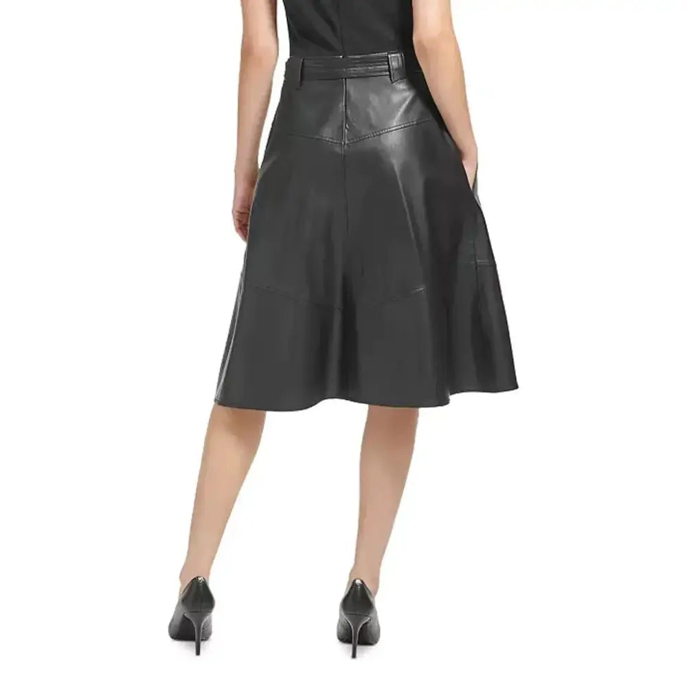 Women’s Black Leather A-Line Skirt