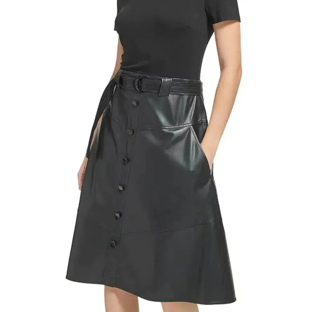 Women’s Black Leather A-Line Skirt
