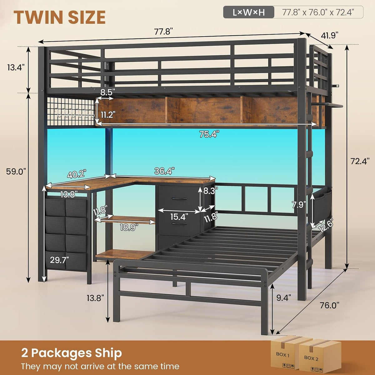 Black Twin Over Twin Bunk Bed Space Saving Storage Solution