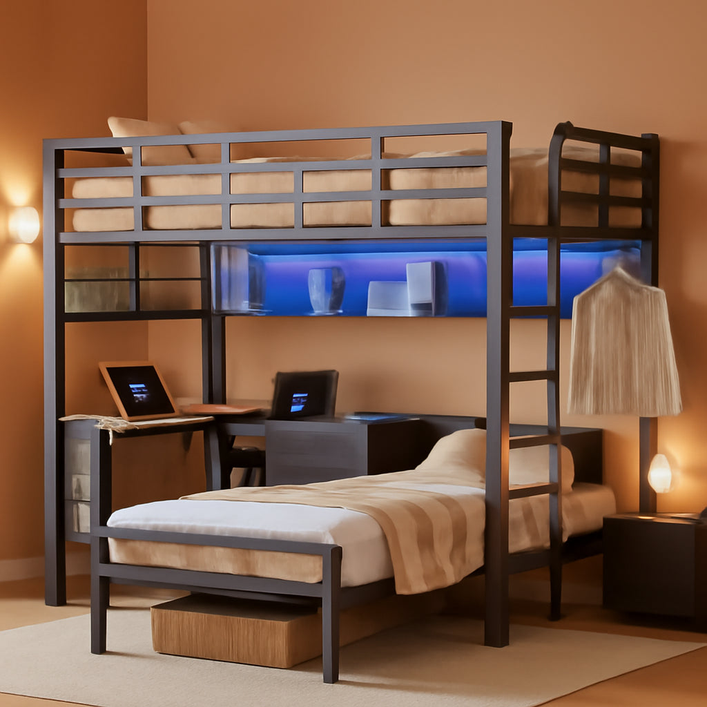 Black Twin Over Twin Bunk Bed Space Saving Storage Solution