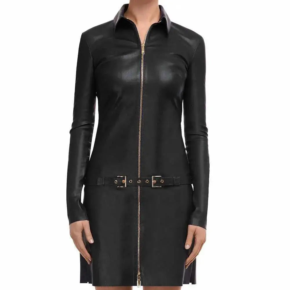 Women’s Black Leather Mini Party Dress