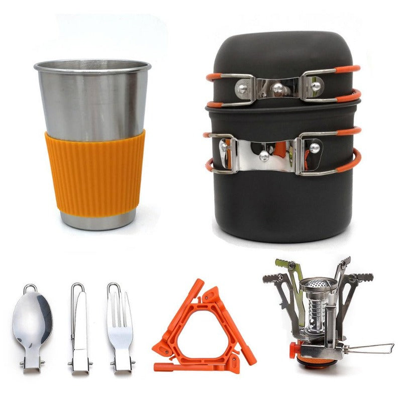 Camping Cookware Mess Kit with Mini Stove,Lightweight Pot Tank Bracket