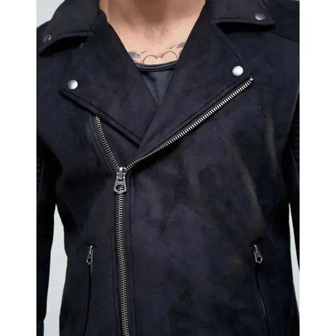 Men’s Black Suede Leather Motorcycle Jacket