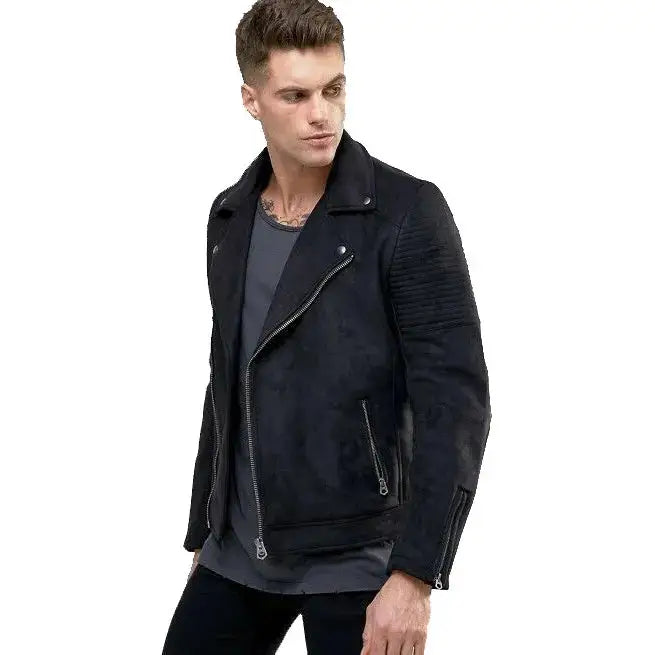 Men’s Black Suede Leather Motorcycle Jacket