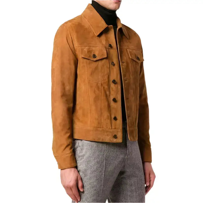 Men’s Brown Suede Leather Trucker Jacket
