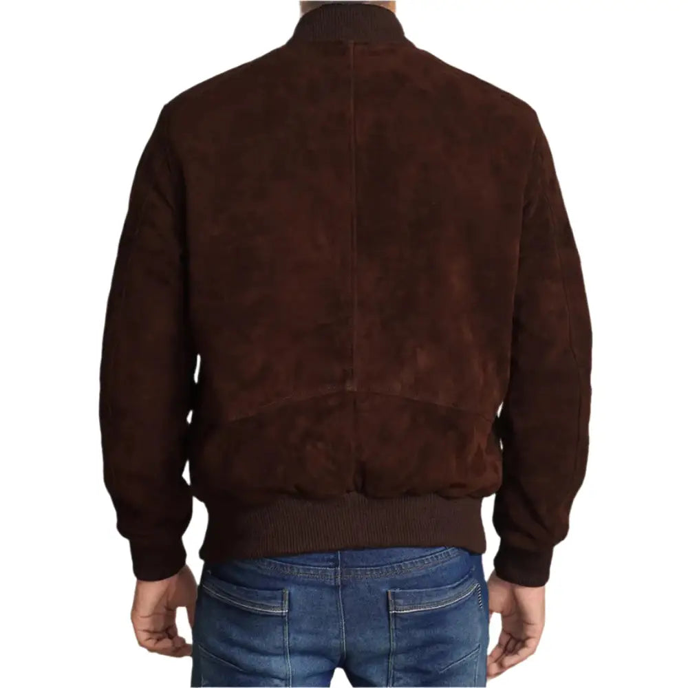 Mens Dark Brown Suede Bomber Jacket