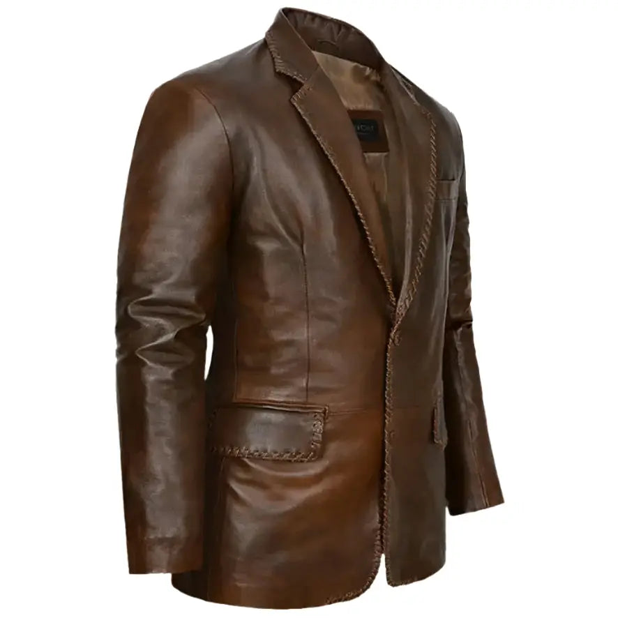 Men’s Distressed Brown Leather Blazer