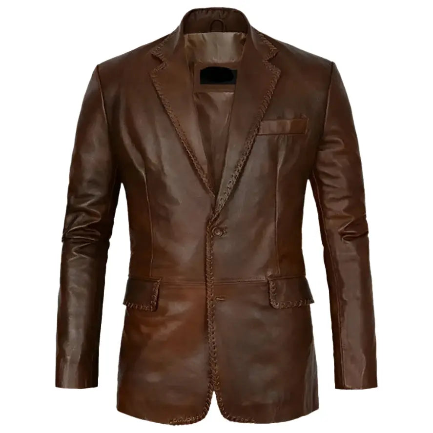 Men’s Distressed Brown Leather Blazer