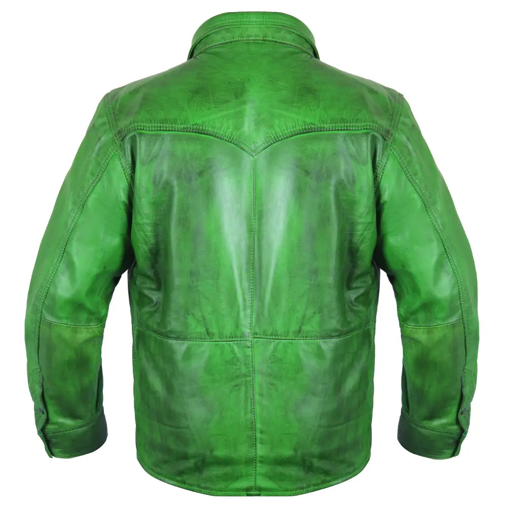Men’s Green Lambskin Leather Shirt