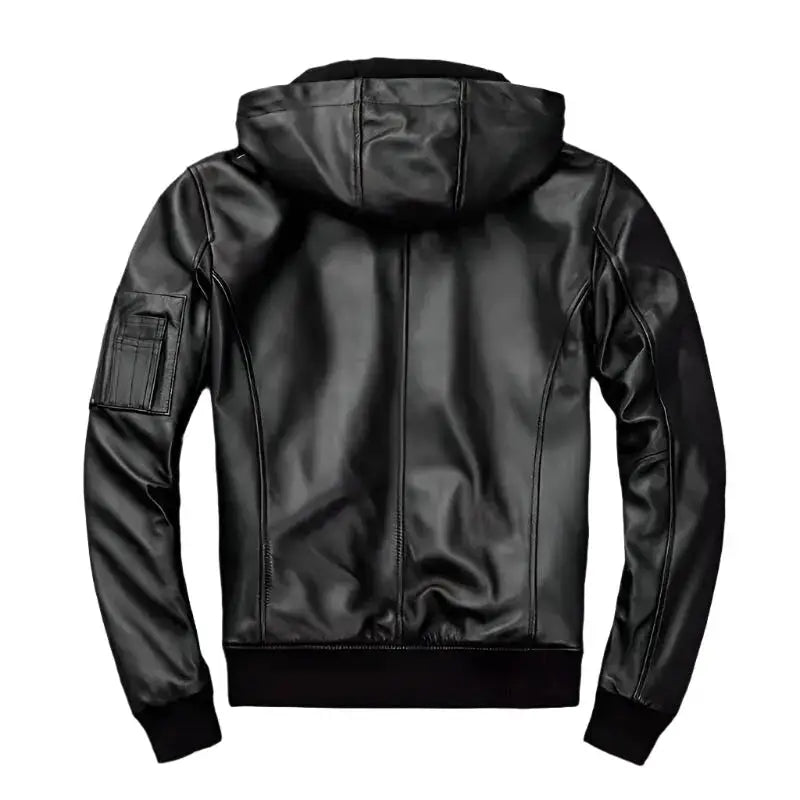 Men’s Black Hooded Leather Jacket