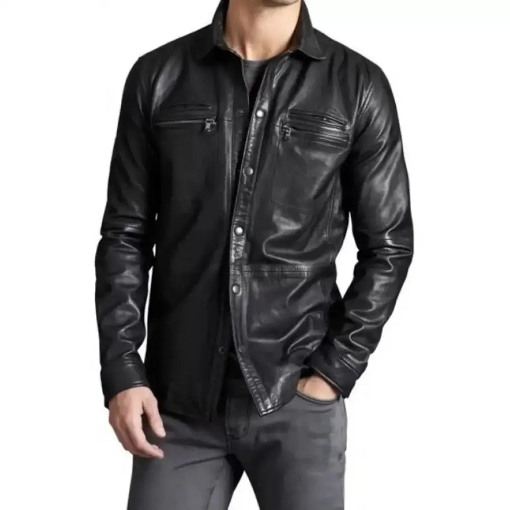 Men’s Black Real Sheepskin Leather Shirt