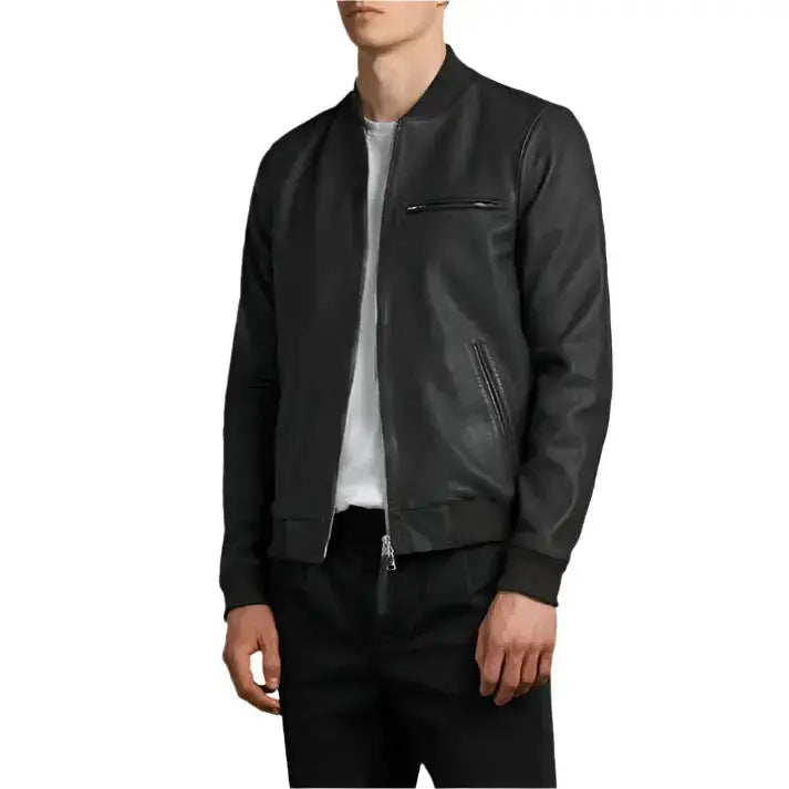 Men’s Wilt Black Leather Bomber Jacket