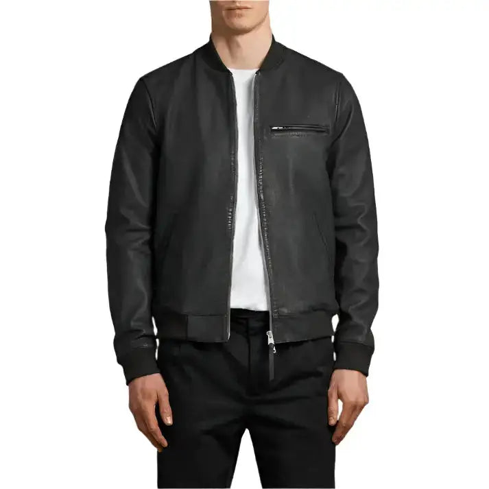 Men’s Wilt Black Leather Bomber Jacket