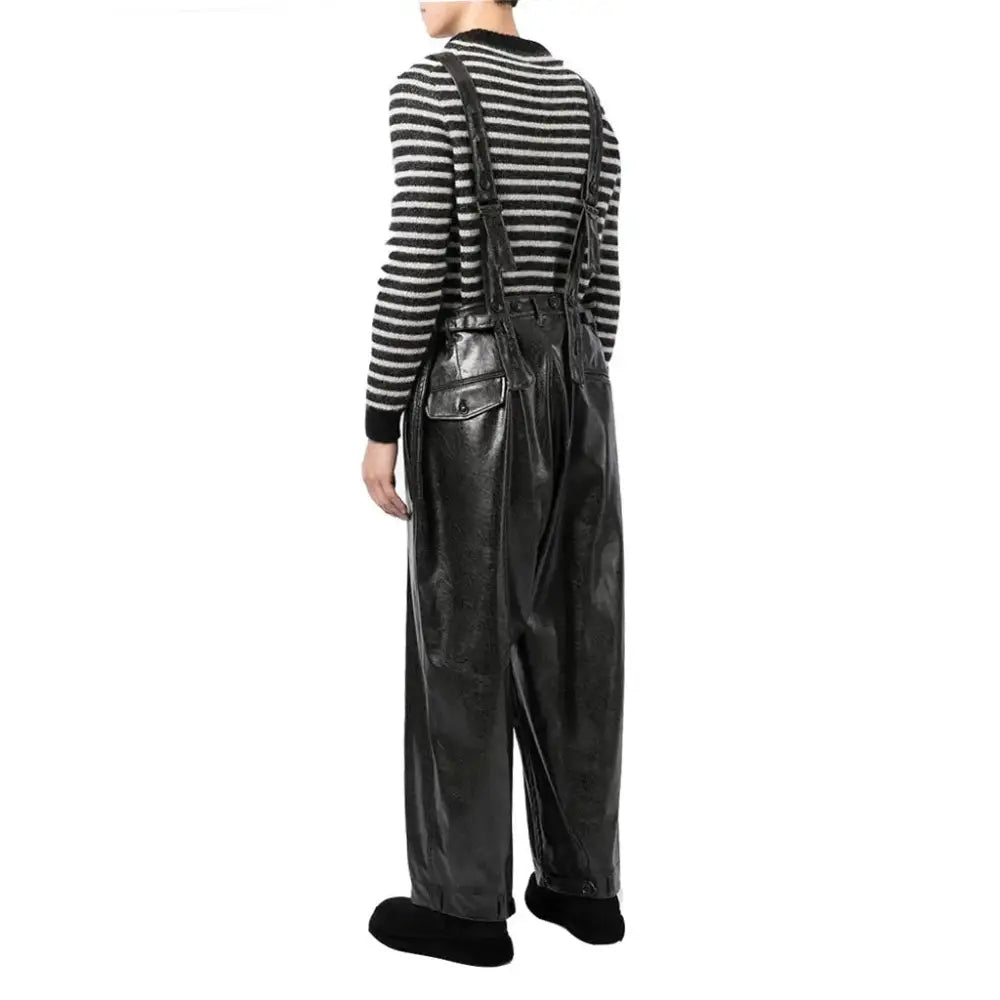 Men’s Black Leather Dungaree Jumpsuit
