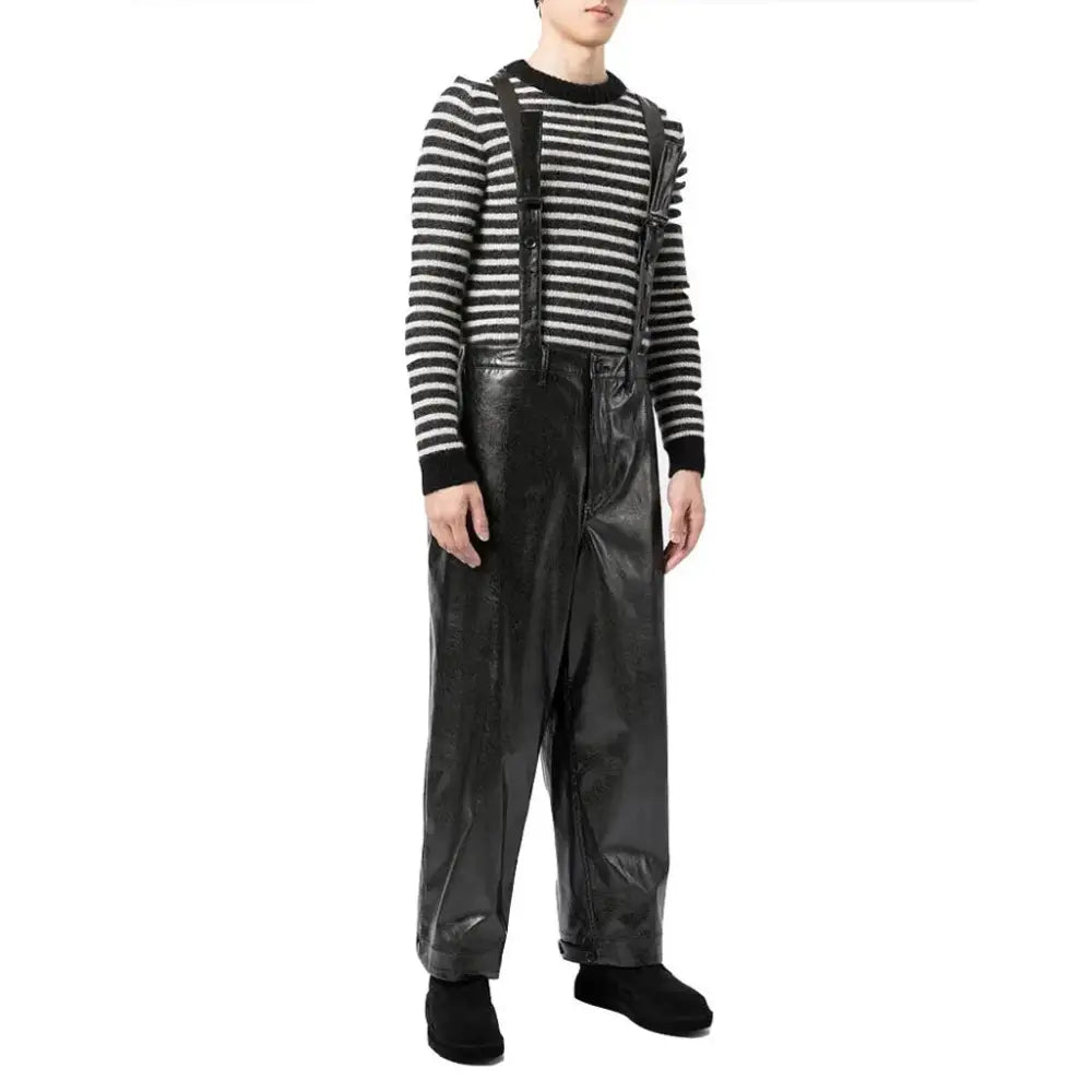 Men’s Black Leather Dungaree Jumpsuit