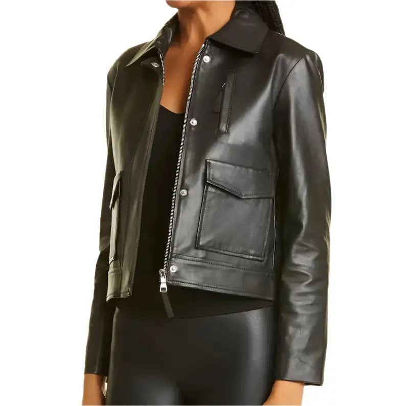 Women’s Black Motorcycle Jacket - Leather Style