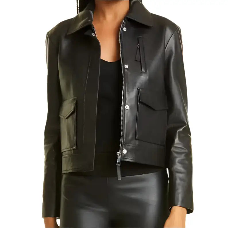 Women’s Black Motorcycle Jacket - Leather Style
