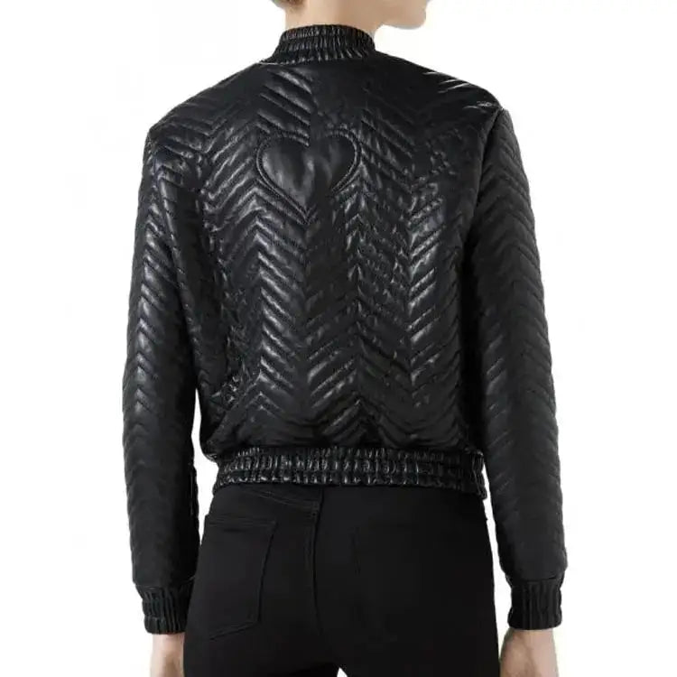 Women’s Classic Stylish Quilted Leather Bomber Jacket
